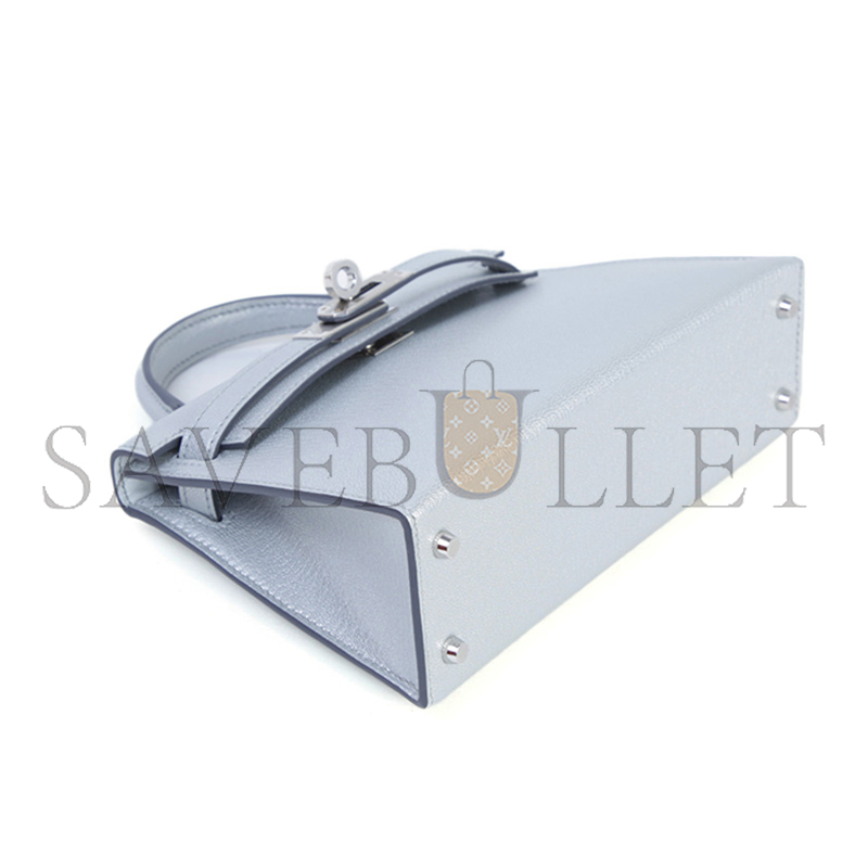 HERMES MINI KELLY SILVER METALLIC ARGENT CHAMKILA PALLADIUM HARDWARE (19*12*5.5cm)